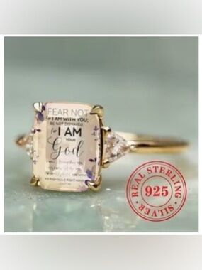Gold-Tone Inspirational 'Fear Not I Am Your God' Sterling Silver Ring